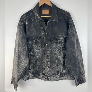 VTG Levis Acid Stone Washed Black Denim Jean Jacket Mens Large Trucker